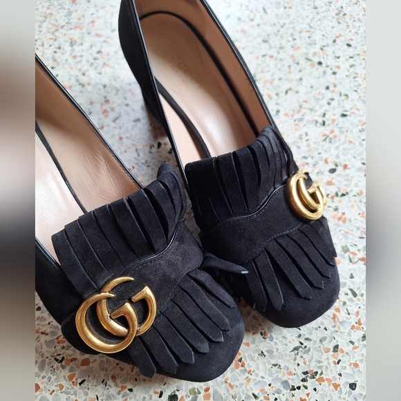 Gucci Marmont Suede Fringe GG Logo‎ Loafer Pumps - Picture 5 of 17